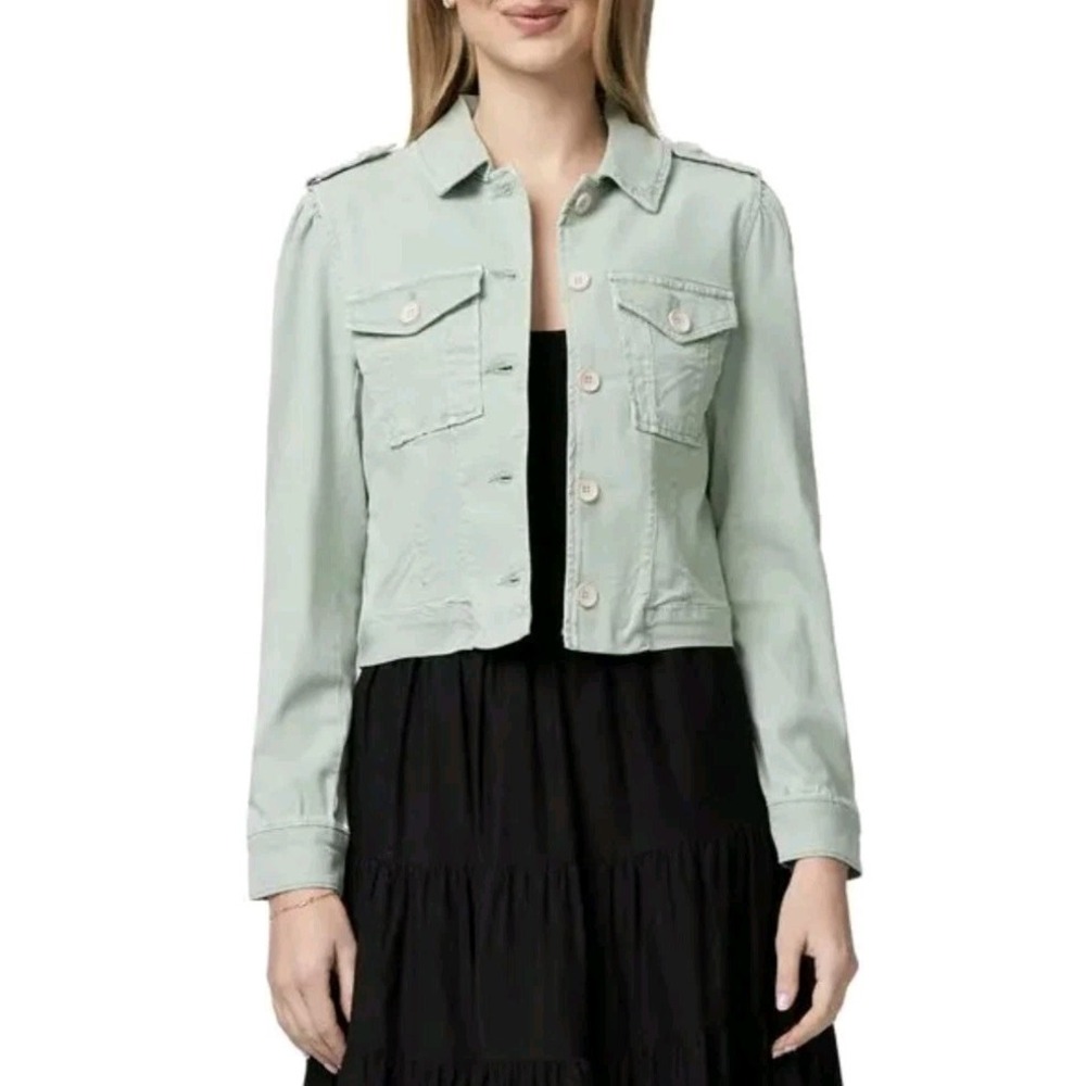 PAIGE Cropped Pacey Jacket CottageCore Sage Woman L Button Moto‎ Grunge Artsy